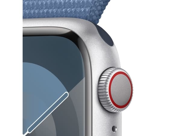 Apple Watch Series 9 (GPS + Cellular) - 41 mm - silveraluminium - smart klocka med sportögla - mjukt nylon i dubbla lager - winter blue - 64 GB - Wi-