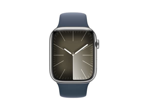 Apple Watch Series 9 (GPS + Cellular) - 45 mm - rostfritt stål i silver - smart klocka med sportband - fluoroelastomer - stormbl¨ - bandstorlek: S/M