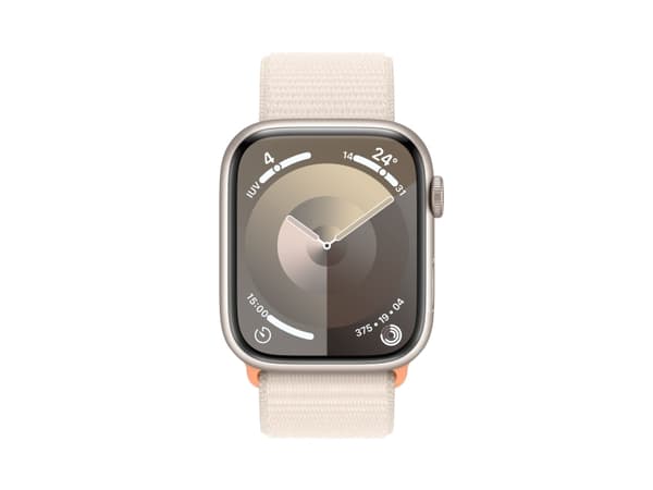 Apple Watch Series 9 (GPS + Cellular) - 45 mm - stjärnljusaluminium - smart klocka med sportögla - mjukt nylon i dubbla lager - starlight - 64 GB - W