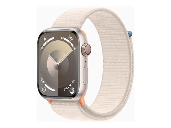 Apple Watch Series 9 (GPS + Cellular) - 45 mm - stjärnljusaluminium - smart klocka med sportögla - mjukt nylon i dubbla lager - starlight - 64 GB - W