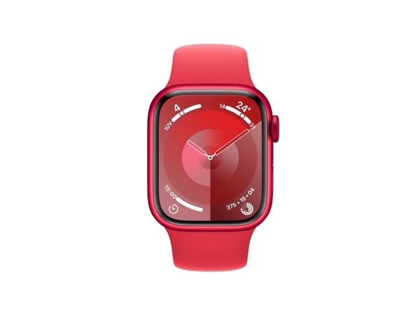 Apple Watch Series 9 (GPS) - (PRODUCT) RED - 41 mm - rød aluminium - smartklokke med sportsbånd - fluorelastomer - rød - båndbredde: S/M - 64 GB - Wi