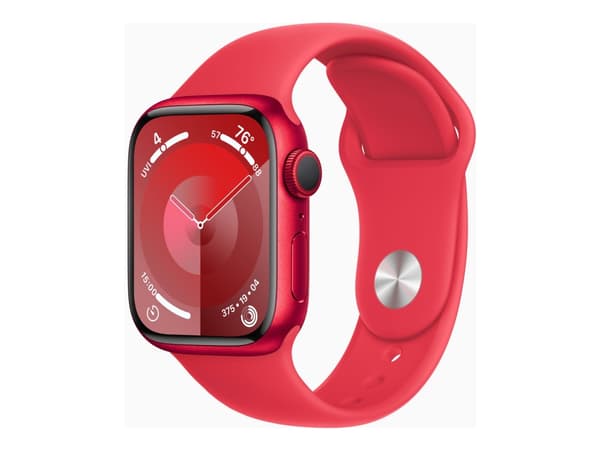 Apple Watch Series 9 (GPS) - (PRODUCT) RED - 41 mm - rød aluminium - smartklokke med sportsbånd - fluorelastomer - rød - båndbredde: S/M - 64 GB - Wi