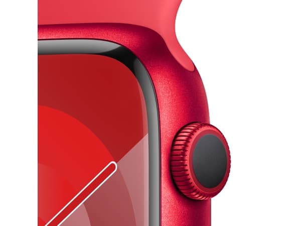 Apple Watch Series 9 (GPS) - (PRODUCT) RED - 45 mm - rød aluminium - smartklokke med sportsbånd - fluorelastomer - rød - båndbredde: M/L - 64 GB - Wi