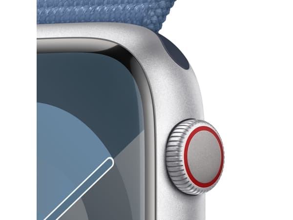 Apple Watch Series 9 (GPS + Cellular) - 45 mm - sølvaluminium - smartklokke med sportssløyfe - myk dobbeltlagsnylon - vinterblå - 64 GB - Wi-Fi, Blue