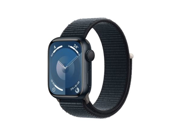 Apple Watch Series 9 (GPS) - 41 mm - midnattsaluminium - smart klocka med sportögla - mjukt nylon i dubbla lager - midnatt - 64 GB - Wi-Fi, Bluetooth