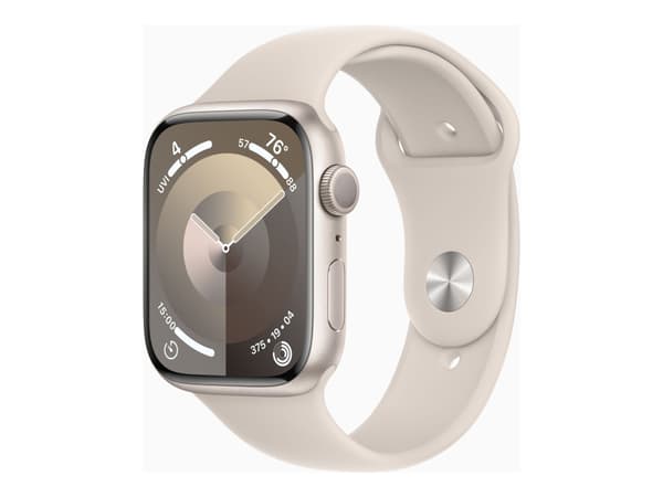 Apple Watch Series 9 (GPS) - 45 mm - stjärnljusaluminium - smart klocka med sportband - fluoroelastomer - starlight - bandstorlek: M/L - 64 GB - Wi-F