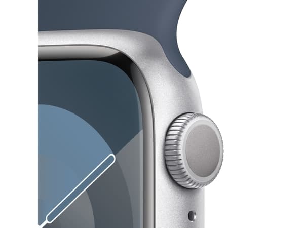 Apple Watch Series 9 (GPS) - 41 mm - silveraluminium - smart klocka med sportband - fluoroelastomer - stormbl¨ - bandstorlek: S/M - 64 GB - Wi-Fi, Bl