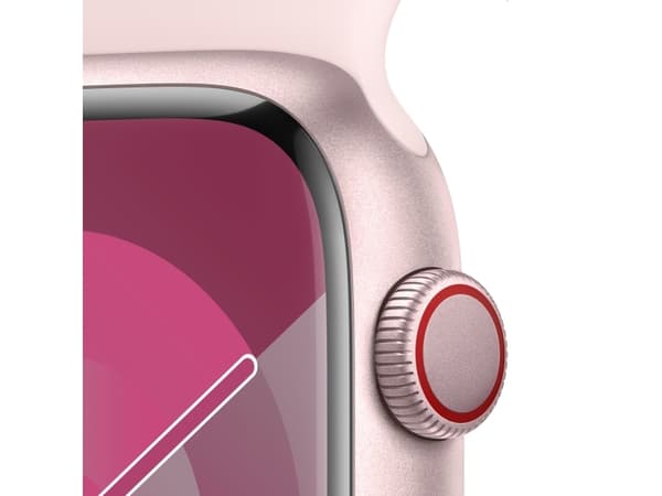 Apple Watch Series 9 (GPS + Cellular) - 45 mm - rosa aluminium - smart klocka med sportband - fluoroelastomer - ljusrosa - bandstorlek: M/L - 64 GB -