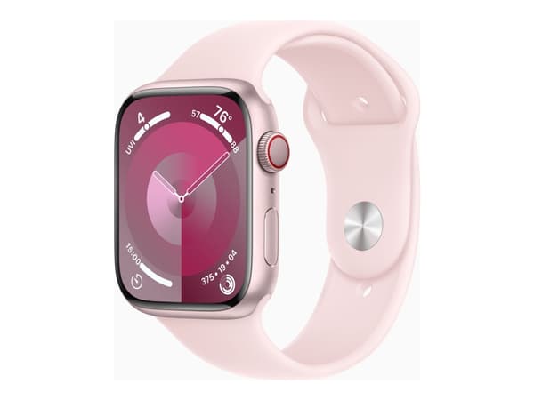 Apple Watch Series 9 (GPS + Cellular) - 45 mm - rosa aluminium - smart klocka med sportband - fluoroelastomer - ljusrosa - bandstorlek: M/L - 64 GB -