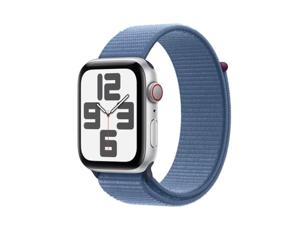 Apple Watch SE (GPS + Cellular) - 2. generasjon - 44 mm - sølvaluminium - smartklokke med sportssløyfe - vevet nylon - vinterblå - håndleddstørrelse: