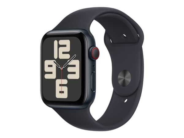 Apple Watch SE (GPS + Cellular) - 2a generation - 44 mm - midnattsaluminium - smart klocka med sportband - fluoroelastomer - midnatt - bandstorlek: M
