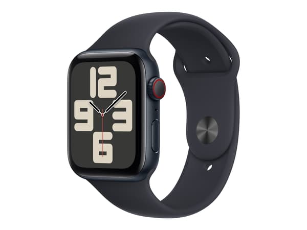 Apple Watch SE (GPS + Cellular) - 2a generation - 44 mm - midnattsaluminium - smart klocka med sportband - fluoroelastomer - midnatt - bandstorlek: S