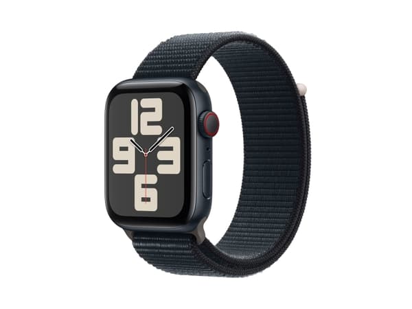 Apple Watch SE (GPS + Cellular) - 2a generation - 44 mm - midnattsaluminium - smart klocka med sportögla - vävd nylon - midnatt - handledsstorlek: 14