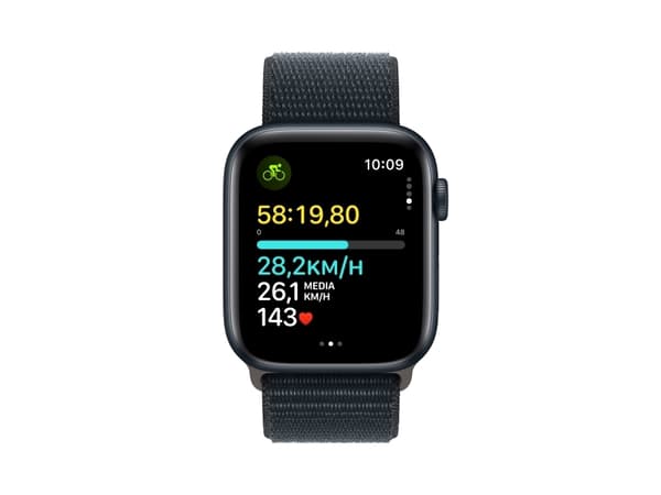 Apple Watch SE (GPS) - 2a generation - 44 mm - midnattsaluminium - smart klocka med sportögla - vävd nylon - midnatt - handledsstorlek: 145-220 mm -