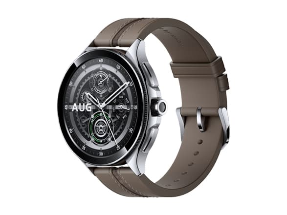Xiaomi Watch 2 Pro - 46 mm - rostfritt stål i silver - smart klocka med rem - läder - brun - handledsstorlek: 135-205 mm - display 1.43" - 32 GB - Bl