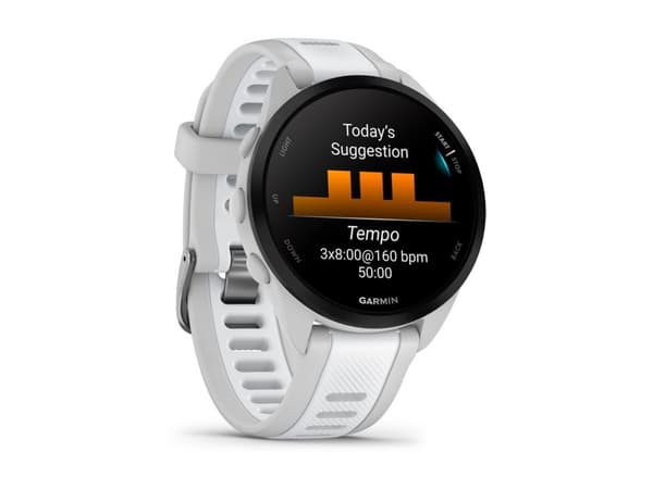 Garmin Forerunner 165 - Disgrå - sportsur med bånd - silikon - hvitstein - håndleddstørrelse: 126-203 mm - display 1.2" - 4 GB - Bluetooth, ANT+ - 39