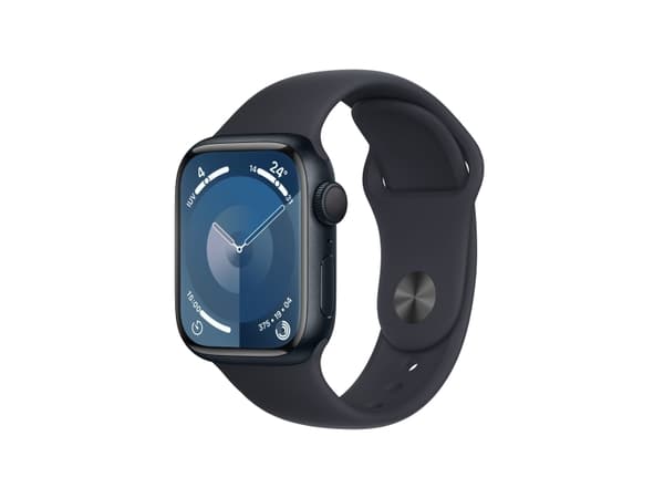 Apple Watch Series 9 (GPS) - 41 mm - midnattsaluminium - smartklokke med sportsbånd - fluorelastomer - midnatt - båndbredde: M/L - 64 GB - Wi-Fi, Blu