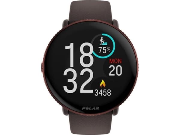 Polar Ignite 3 Titanium - Sportklocka med band - läder - sun-kissed bronze - bandstorlek: S/L - display 1.28" - 32 MB - Bluetooth - 36 g