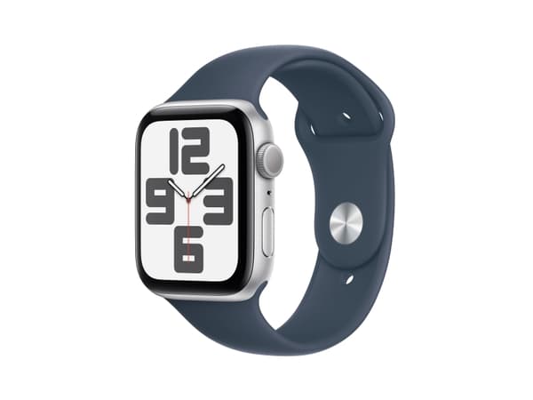Apple Watch SE (GPS) - 2. generasjon - 44 mm - sølvaluminium - smartklokke med sportsbånd - fluorelastomer - stormblå - båndbredde: S/M - 32 GB - Wi-