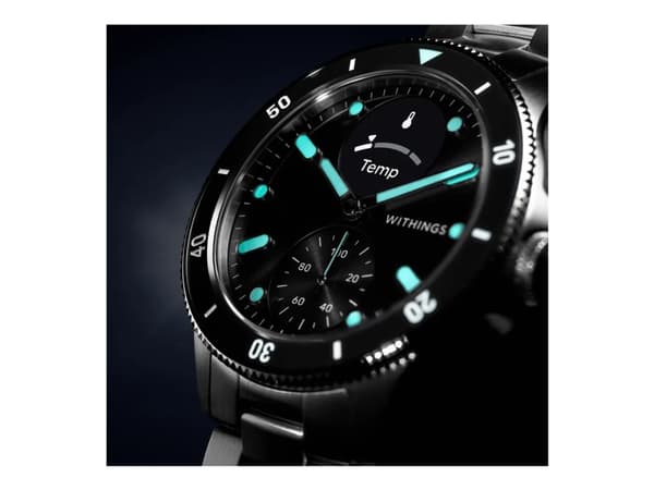 Withings ScanWatch Nova - 42 mm - rostfritt stål - smart klocka med hybridfunktion med Oyster Metal-armband - metall - display 0.63" - monokrom - Blu