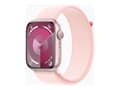 Miniatyrbild 1 av 5: Apple Watch Series 9 (GPS) - 45 mm - rosa aluminium - smart klocka med sportögla - mjukt nylon i dubbla lager - ljusrosa - 64 GB - Wi-Fi, Bluetooth,