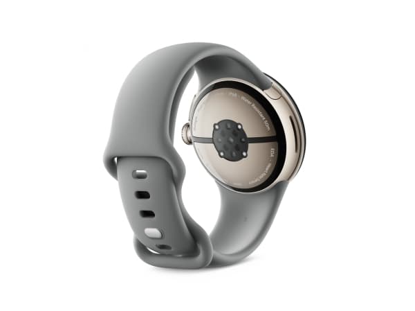 Google Pixel Watch 3 - 41 mm - champagne gold aluminium - smart klocka med aktivt band - fluoroelastomer - hazel - bandstorlek: L - 32 GB - Bluetooth