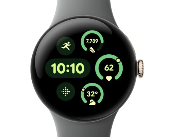 Google Pixel Watch 3 - 41 mm - champagne gold aluminium - smart klocka med aktivt band - fluoroelastomer - hazel - bandstorlek: L - 32 GB - Bluetooth