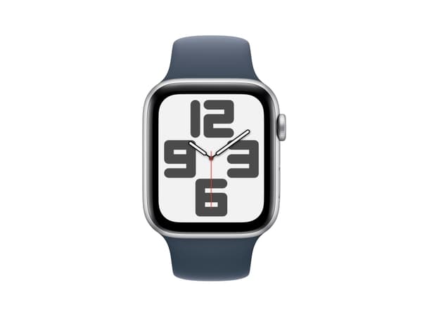 Apple Watch SE (GPS + Cellular) - 2. generasjon - 44 mm - sølvaluminium - smartklokke med sportsbånd - fluorelastomer - stormblå - båndbredde: S/M -