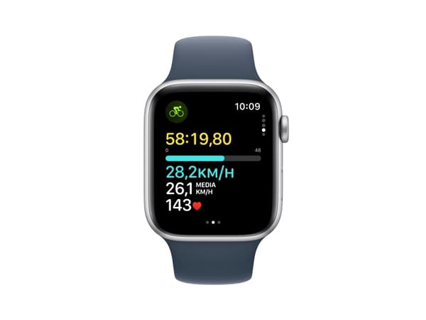 Apple Watch SE (GPS + Cellular) - 2. generasjon - 44 mm - sølvaluminium - smartklokke med sportsbånd - fluorelastomer - stormblå - båndbredde: S/M -