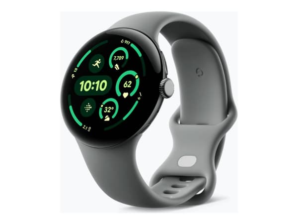 Google Pixel Watch 3 - 45 mm - mattsvart aluminium - smart klocka med aktivt band - fluoroelastomer - hazel - bandstorlek: L - 32 GB - Bluetooth, Wi-