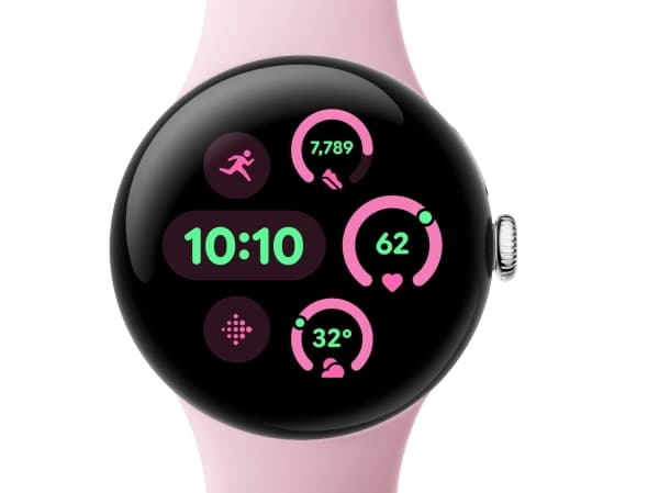 Google Pixel Watch 3 - 41 mm - polert sølvaluminium - smartklokke med aktivt bånd - fluorelastomer - rose quartz - båndbredde: L - 32 GB - Bluetooth,