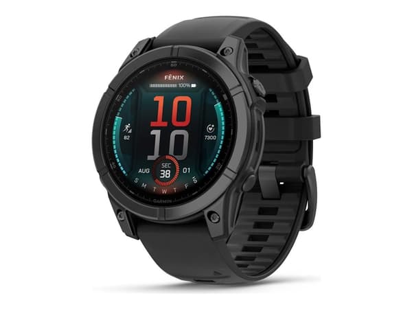 Garmin fenix E - 47 mm - skifergrå stål - sportsur med bånd - silikon - svart - håndleddstørrelse: 125-208 mm - display 1.3" - 16 GB - Bluetooth, Wi-
