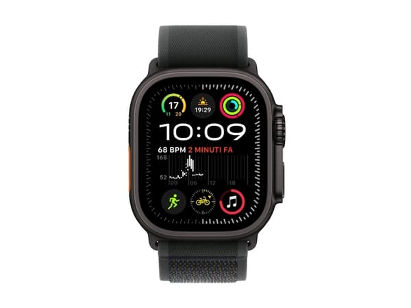 Apple Watch Ultra 2 - 49 mm - svart titan - smart klocka med Trail Loop - nylonväv - svart - bandstorlek: S/M - 64 GB - LTE, Wi-Fi 4, UWB, Bluetooth