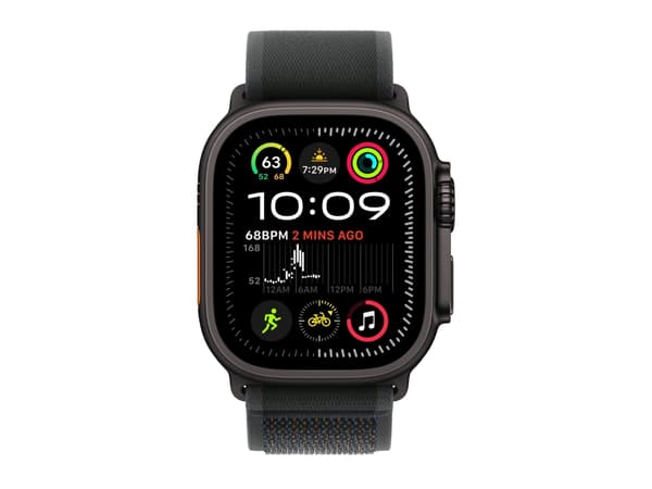 Apple Watch Ultra 2 - 49 mm - svart titan - smart klocka med Trail Loop - nylonväv - svart - bandstorlek: S/M - 64 GB - LTE, Wi-Fi 4, UWB, Bluetooth