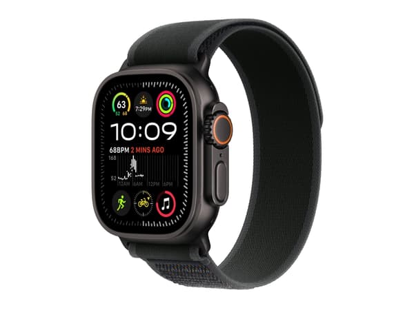 Apple Watch Ultra 2 - 49 mm - svart titan - smart klocka med Trail Loop - nylonväv - svart - bandstorlek: S/M - 64 GB - LTE, Wi-Fi 4, UWB, Bluetooth