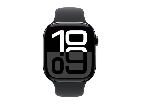Apple Watch Series 10 (GPS) - 46 mm - jet black aluminium - smart klocka med sportband - fluoroelastomer - svart - bandstorlek: S/M - 64 GB - Wi-Fi 4
