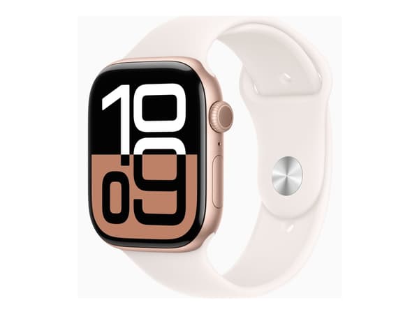 Apple Watch Series 10 (GPS) - 42 mm - guldrosa aluminium - smart klocka med sportband - fluoroelastomer - lätt rouge - bandstorlek: M/L - 64 GB - Wi-