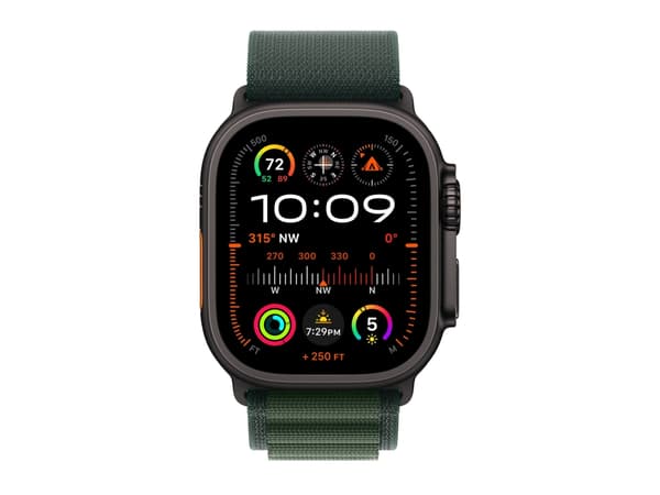 Apple Watch Ultra 2 - 49 mm - svart titan - smart klocka med Alpine Loop - textil - mörkgrön - bandstorlek: S - 64 GB - LTE, Wi-Fi 4, UWB, Bluetooth