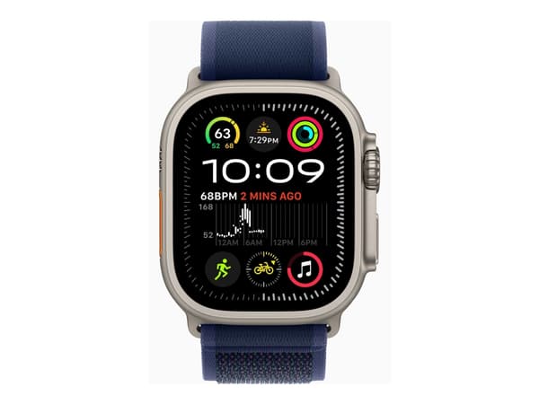 Apple Watch Ultra 2 - 49 mm - naturlig titan - smartklokke med Trail Loop - nylonvev - blå - båndbredde: S/M - 64 GB - LTE, Wi-Fi 4, UWB, Bluetooth -