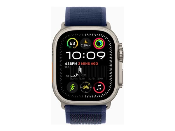 Apple Watch Ultra 2 - 49 mm - naturlig titan - smartklokke med Trail Loop - nylonvev - blå - båndbredde: S/M - 64 GB - LTE, Wi-Fi 4, UWB, Bluetooth -
