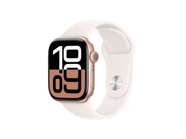Apple Watch Series 10 (GPS + Cellular) - 42 mm - rosegull aluminium - smartklokke med sportsbånd - fluorelastomer - lett rouge - båndbredde: S/M - 64