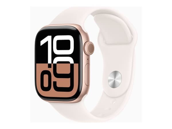 Apple Watch Series 10 (GPS + Cellular) - 42 mm - rosegull aluminium - smartklokke med sportsbånd - fluorelastomer - lett rouge - båndbredde: S/M - 64