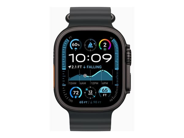 Apple Watch Ultra 2 - 49 mm - svart titan - smartklokke med Havbånd - fluorelastomer - svart - håndleddstørrelse: 130-200 mm - 64 GB - LTE, Wi-Fi 4,