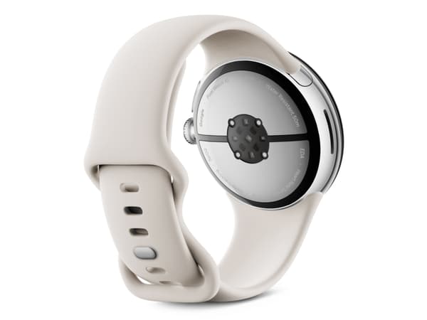 Google Pixel Watch 3 - 45 mm - polerat silver aluminium - smart klocka med aktivt band - fluoroelastomer - porslin - bandstorlek: L - 32 GB - Bluetoo
