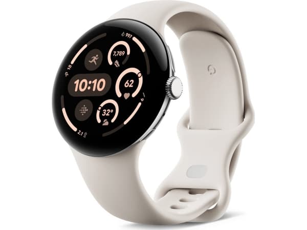 Google Pixel Watch 3 - 45 mm - polerat silver aluminium - smart klocka med aktivt band - fluoroelastomer - porslin - bandstorlek: L - 32 GB - Bluetoo