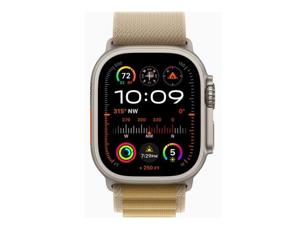 Apple Watch Ultra 2 - 49 mm - naturlig titan - smart klocka med Alpine Loop - textil - brun - bandstorlek: M - 64 GB - LTE, Wi-Fi 4, UWB, Bluetooth -