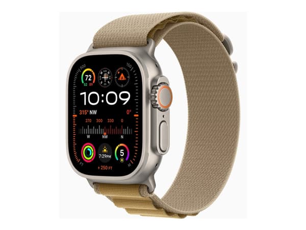 Apple Watch Ultra 2 - 49 mm - naturlig titan - smart klocka med Alpine Loop - textil - brun - bandstorlek: M - 64 GB - LTE, Wi-Fi 4, UWB, Bluetooth -