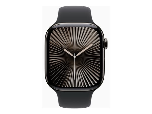 Apple Watch Series 10 (GPS + Cellular) - 46 mm - jet black aluminium - smart klocka med sportband - fluoroelastomer - svart - bandstorlek: S/M - 64 G