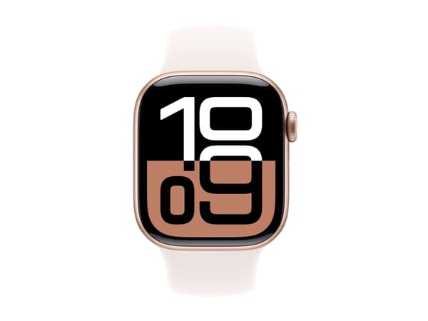 Apple Watch Series 10 (GPS) - 42 mm - rosegull aluminium - smartklokke med sportsbånd - fluorelastomer - lett rouge - båndbredde: S/M - 64 GB - Wi-Fi