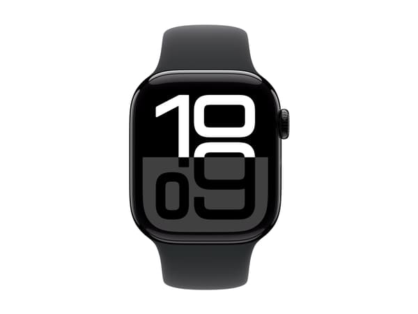 Apple Watch Series 10 (GPS + Cellular) - 42 mm - jet svart aluminium - smartklokke med sportsbånd - fluorelastomer - svart - båndbredde: M/L - 64 GB